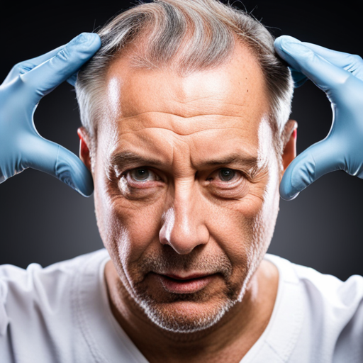 man and surgeon measuring hair transplant area