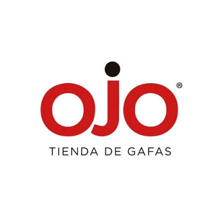 Logo rojo de OJO Tienda de Gafas sobre fondo blanco