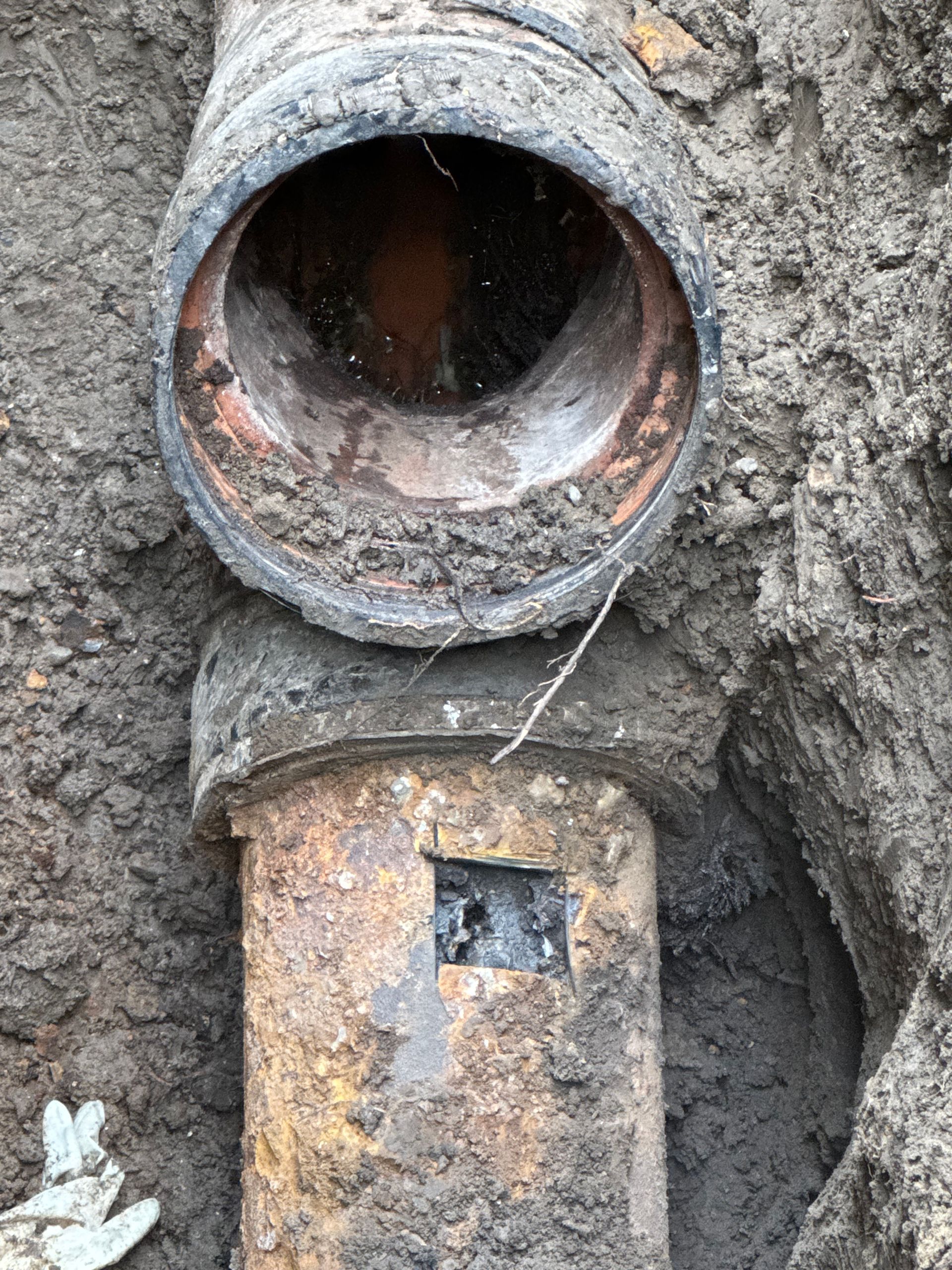 Exposed wooden floor joists and plumbing pipes in a crawl space, with dirt and debris below.