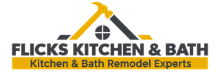 Flicks Kitchen & Bath logo with a hammer over a house and the tagline “Kitchen & Bath Remodel Experts”