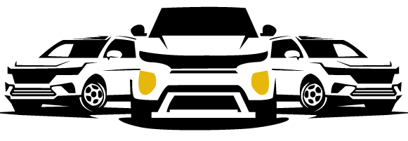 Logo with three black-and-white cars above the yellow text “Xlnt Rides”
