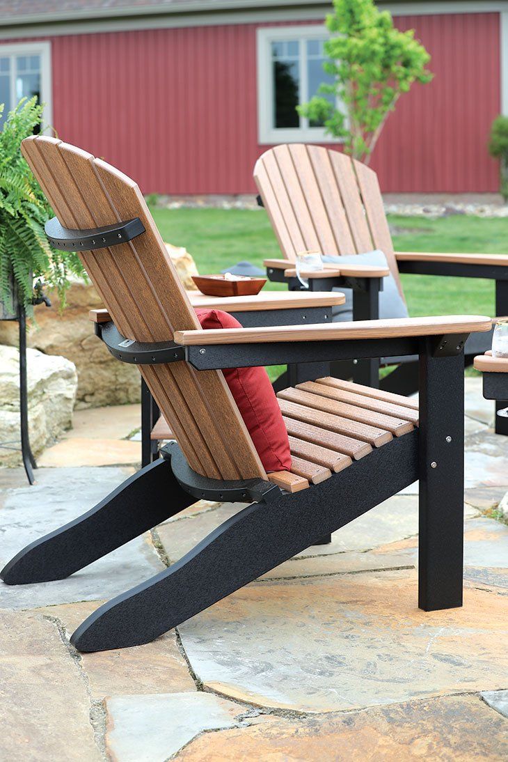 Adirondak chairs on natural stone paver patio weather resistant and amish durability
