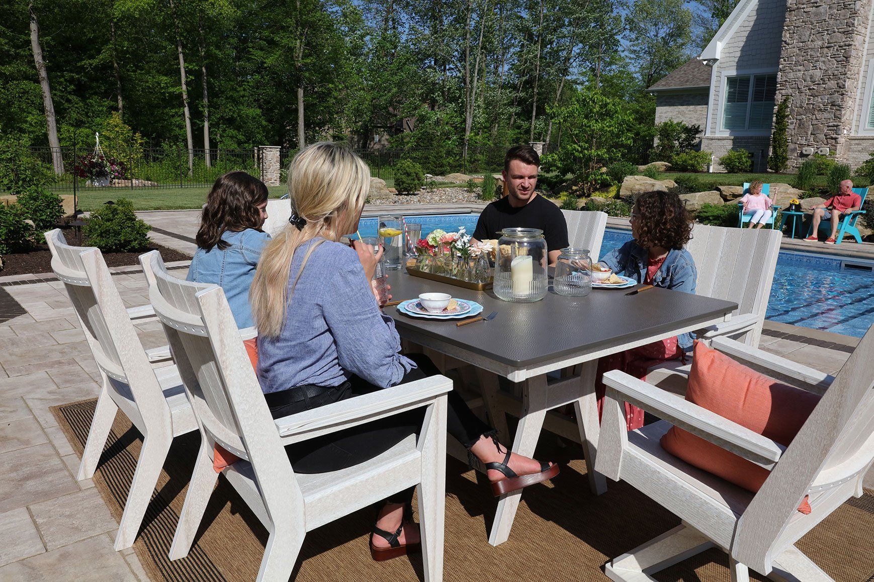A-line dining table with modern chairs for family gathering on Ohio patio
