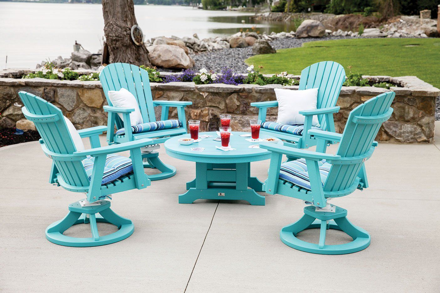 Adirondak style chairs and table patio furniture set by Ohio riverside weather resistant and durable