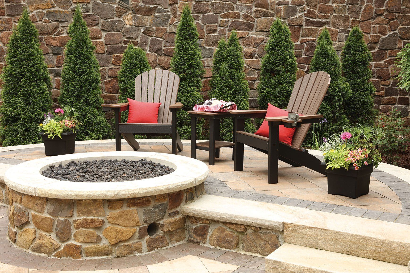 Adirondak outdoor furniture chair set by Ohio backyard firepit made from amish weather resistant poly lumber