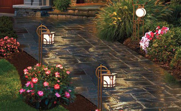 Front entry walkway exterior landscape lighting in Geneva Ohio