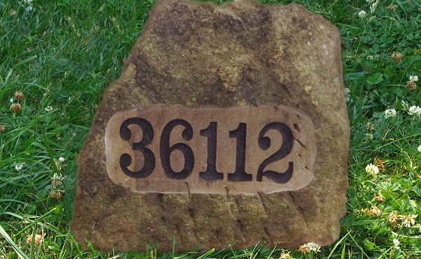 Custom stone engraving on Ohio natural stone boulder