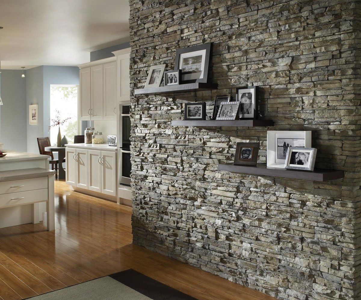 Ohio home interior wall with manufactured faux Eldorado stone veneer