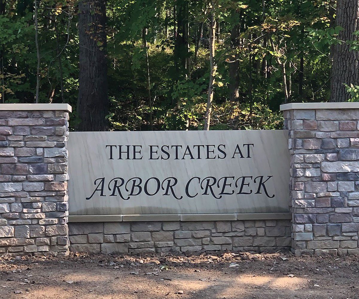 Akron Ohio custom carved entryway stone sign with engraving