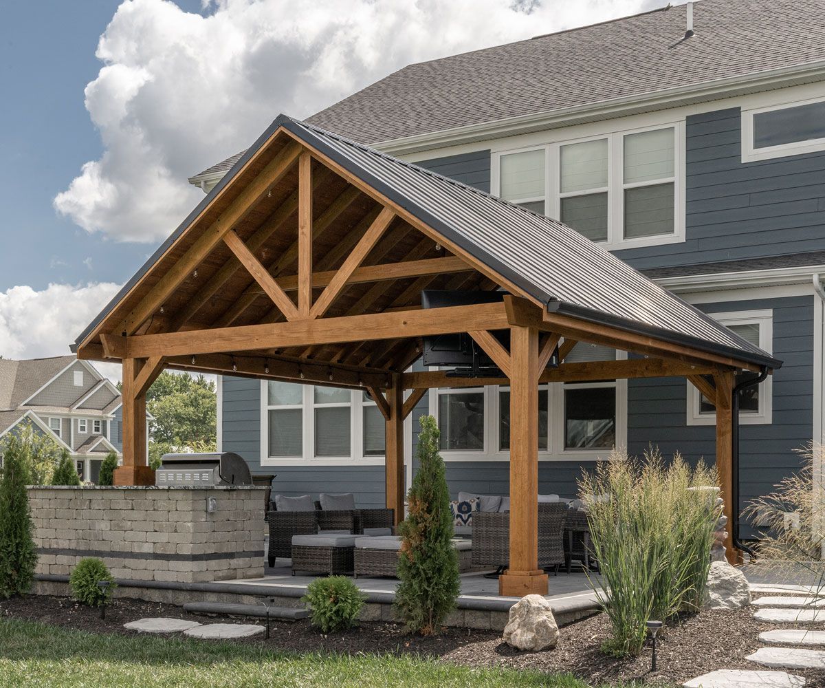 Backyard patio landscape with pergola