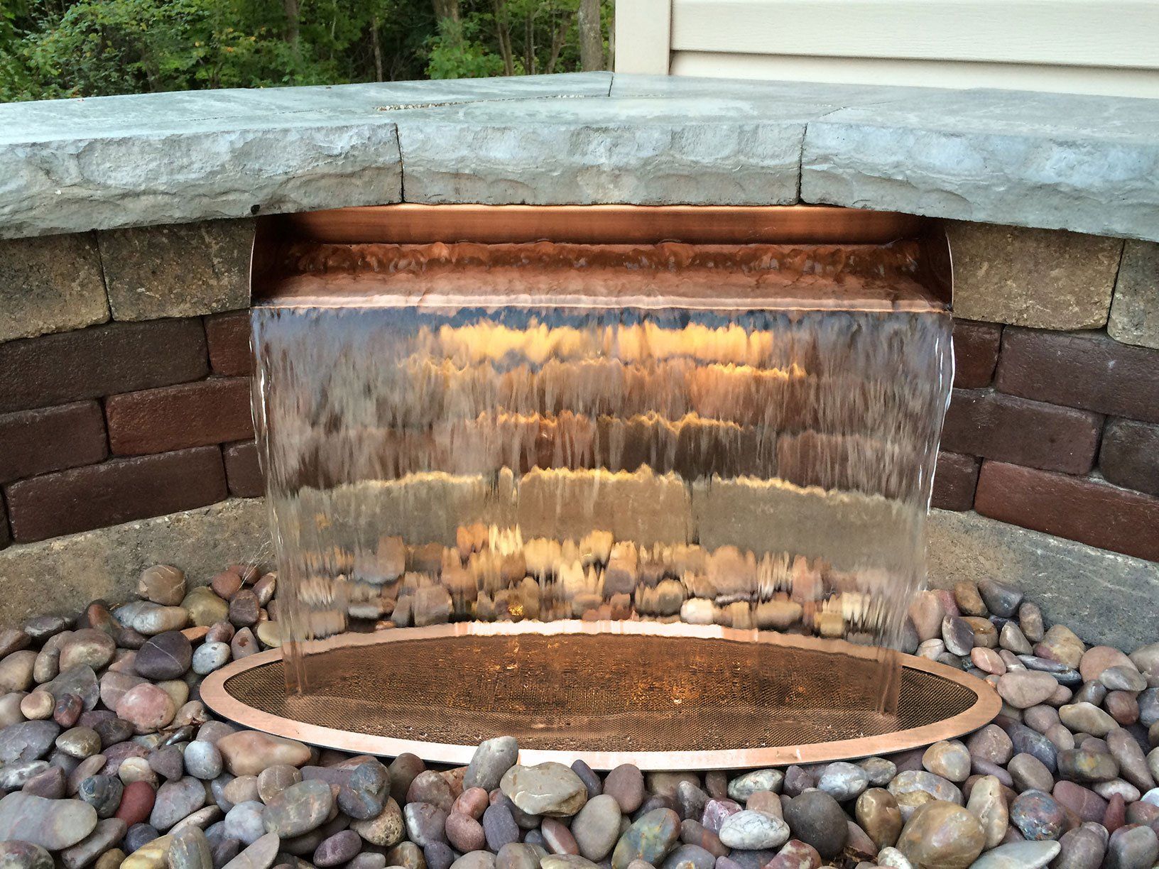 Outdoor shear curtain waterfall scupper for Aurora landscape backyard patio
