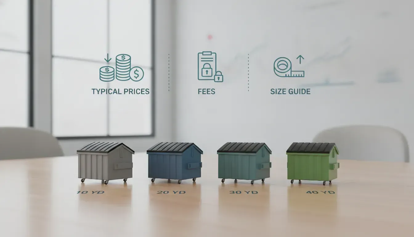 Dumpster cost comparison for 10-, 20-, 30-, and 40-yard sizes.