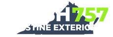 Logo for Shine Exterior with a dark gray house silhouette and bright green “757” text.
