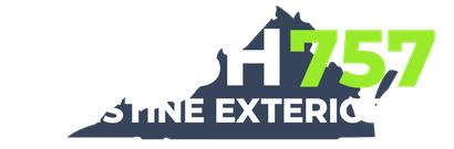 Logo for Shine Exterior with a dark gray house silhouette and bright green “757” text.