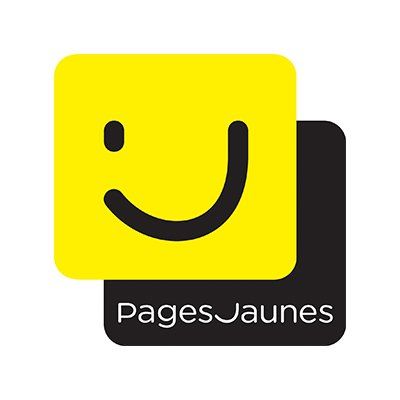 Un logo jaune et noir pour les pages jaunes avec un smiley dessus.