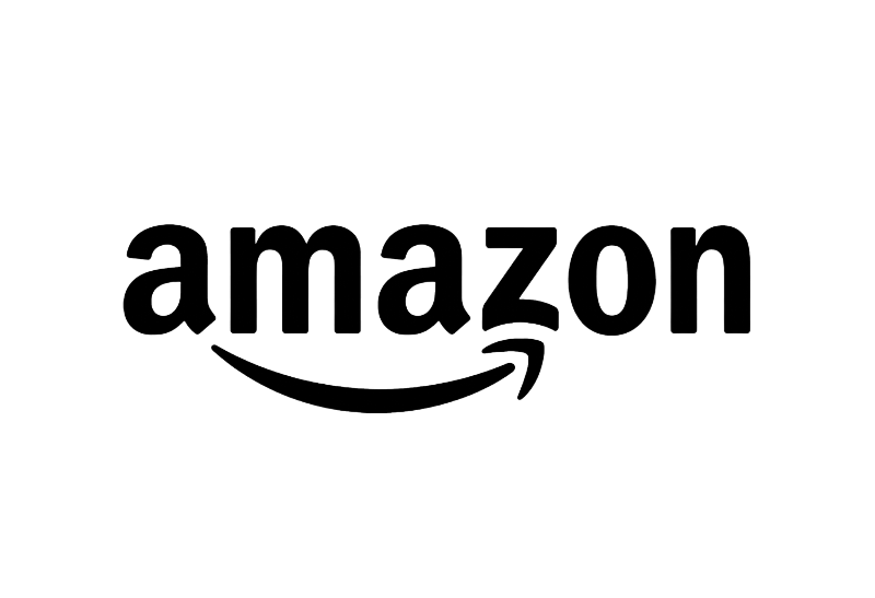 Amazon logo with black text and an arrow connecting the