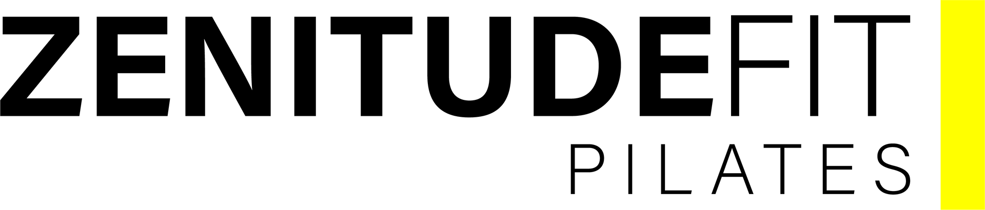 The logo for zenitudefit pilates is black and yellow.