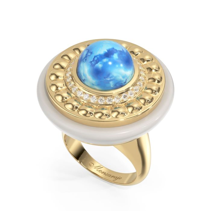 Monsaraje Art Enigma ring with larimar in yellow gold