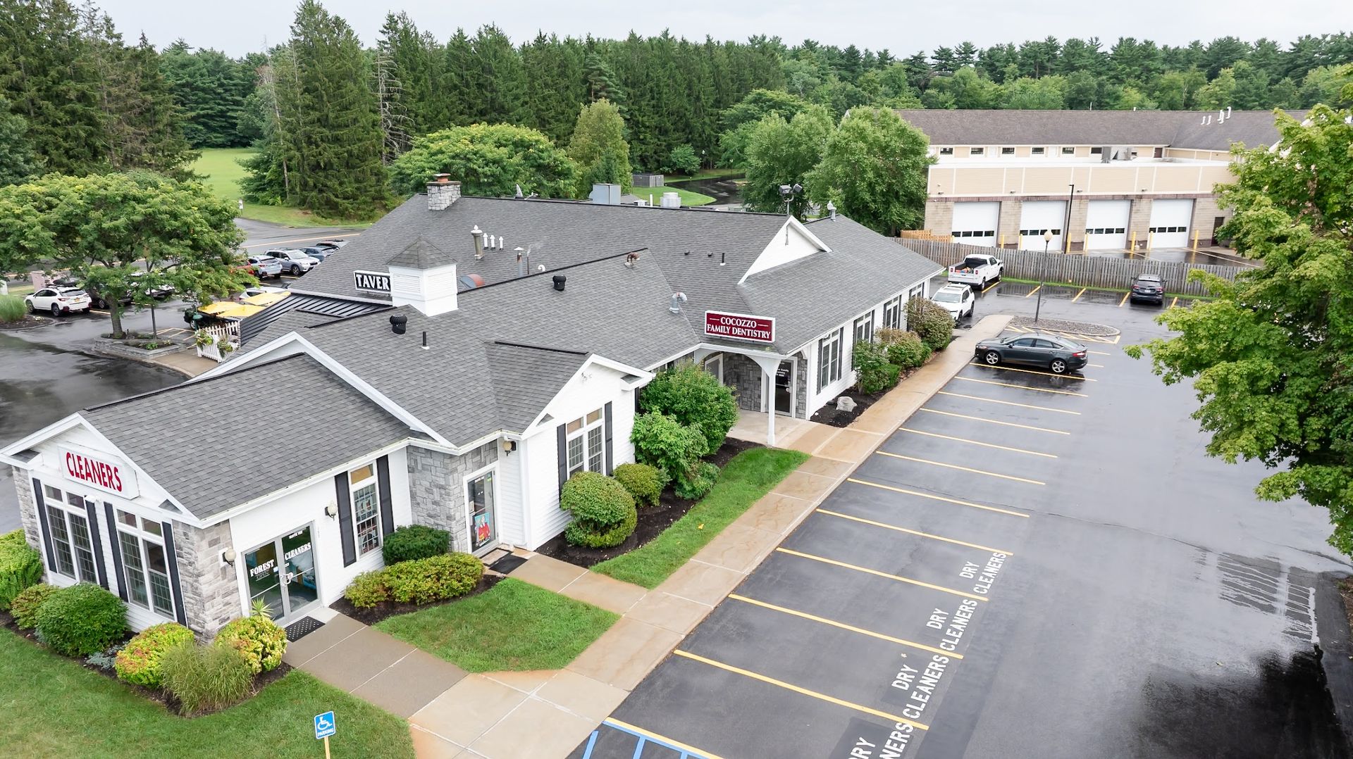 Aerial view of the Cocozzo Family Dentistry office in Malta, NY