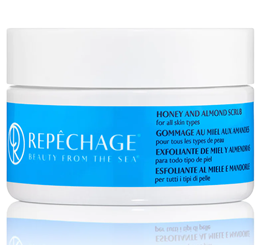 A jar of repechage honey and almond scrub for all skin types