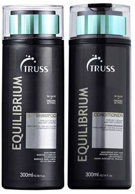 Two bottles of truss equilibrium shampoo and conditioner