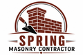 Spring Masonry Contractor logo featuring a brick wall, chimney, and masonry trowel icon in dark brown and black branding.