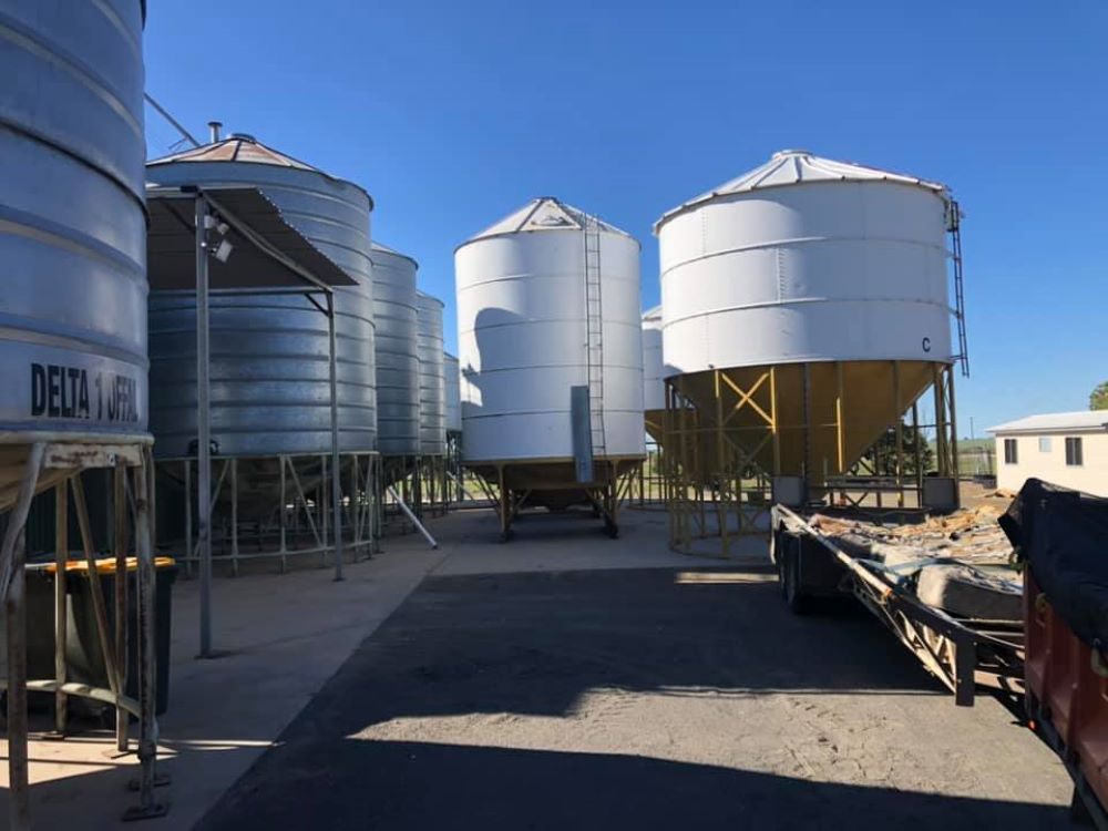 A Row of Silos With One That Says Delta on It — Wallamore Grain & Produce In Wallamore, NSW