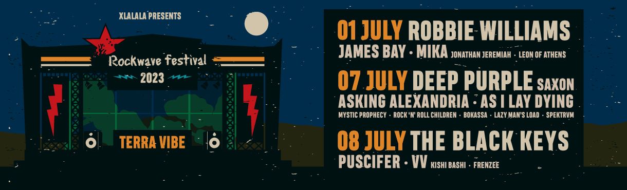 A poster for a music festival shows robbie williams deep purple and the black keys