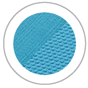 Blue circular swatch with textured surfaces: diagonal lines and scale pattern.