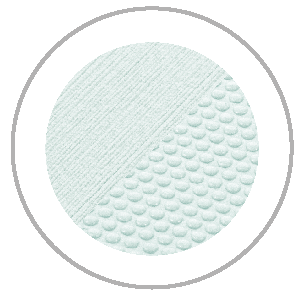 Light blue fabric sample with a diagonal split showing a knit texture and a bumpy pattern.