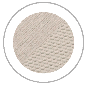 Circle showing two fabric textures: diagonal striped and bumpy, both beige.