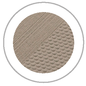 Circular icon with two textured beige surfaces divided diagonally. One has parallel lines, the other has a dotted pattern.