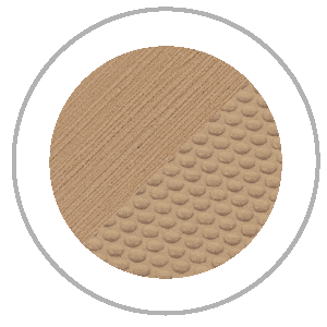 Tan circular patch with diagonal lines and small bumps in the separate halves, inside a gray and white circle.