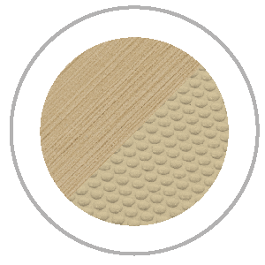 A circular design with two textured sections: wood grain and scale-like pattern.