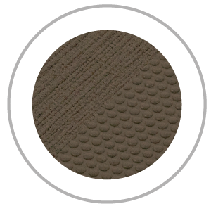 Round brown textured surface: diagonal lines on left, scaled pattern on right.