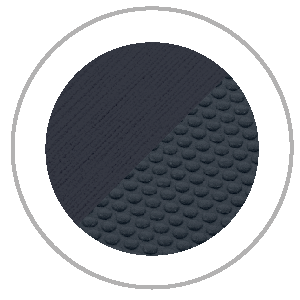 Circle divided diagonally; left side shows blue-gray knit, right side features a textured, scaled pattern.
