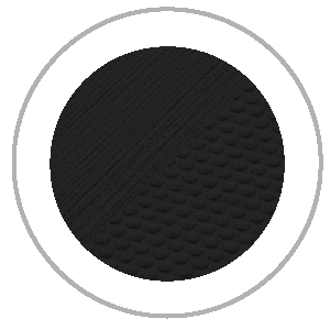 Black circular object within a light gray circle and outer ring, textured pattern.