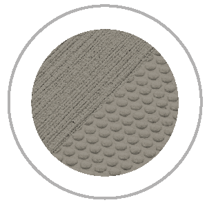 Circular graphic with diagonal split of textured gray concrete and patterned dimpled surface.