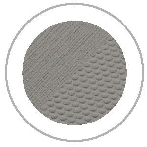 Grey circle divided diagonally, textured: left side has lines, right side has small circles.