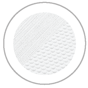 Circle divided diagonally, half with woven texture, half with bubble pattern.