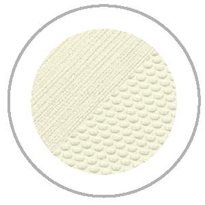 Circle with two textured halves: diagonal weave and small, dome-shaped pattern in cream color.