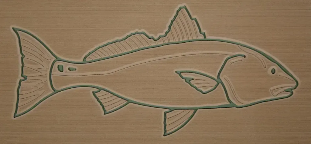 Outline of a fish on a light brown background.
