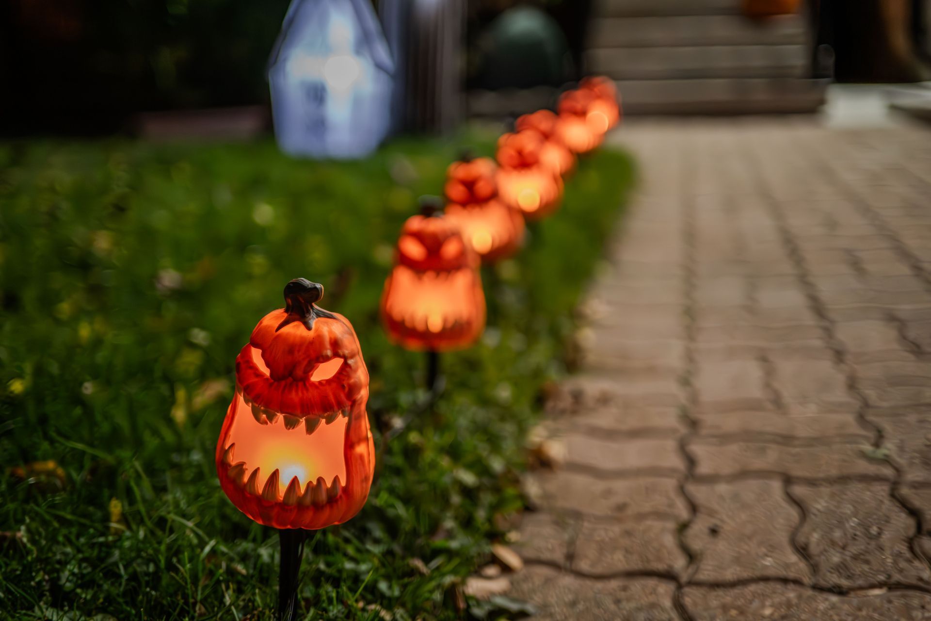 jack-o-lantern lights on walkway