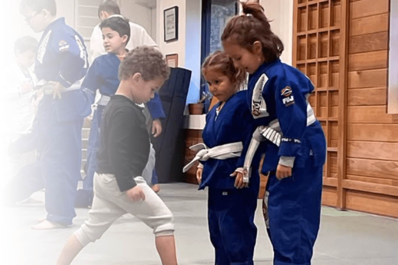 Kids practicing Brazilian Jiu-Jitsu drills at OM Brazilian Jiu JItsu & Judo in Northport, NY for confidence