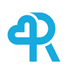A blue letter r with a heart in the middle