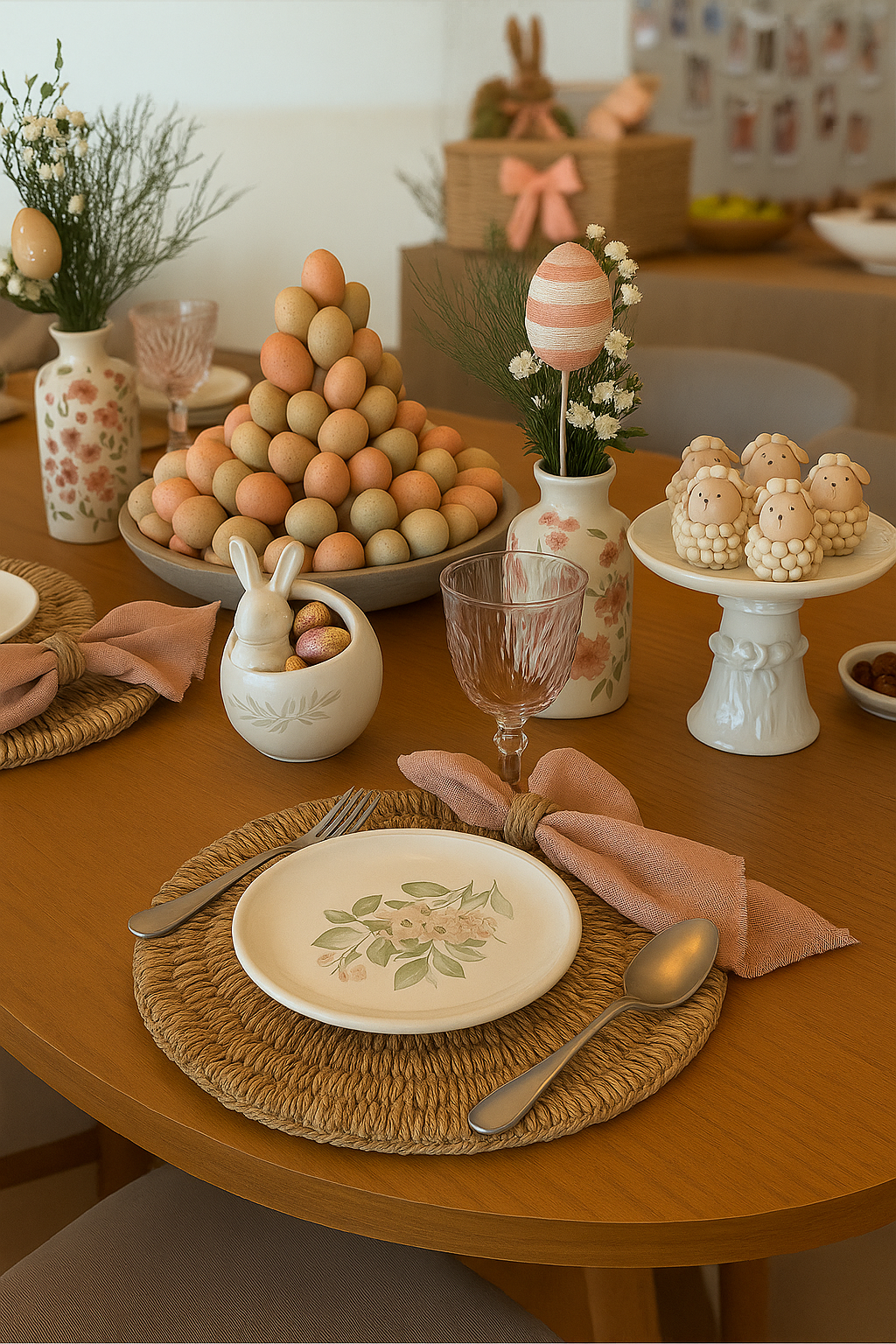 Mesa de sobremesas elegante com doces em tons pastel