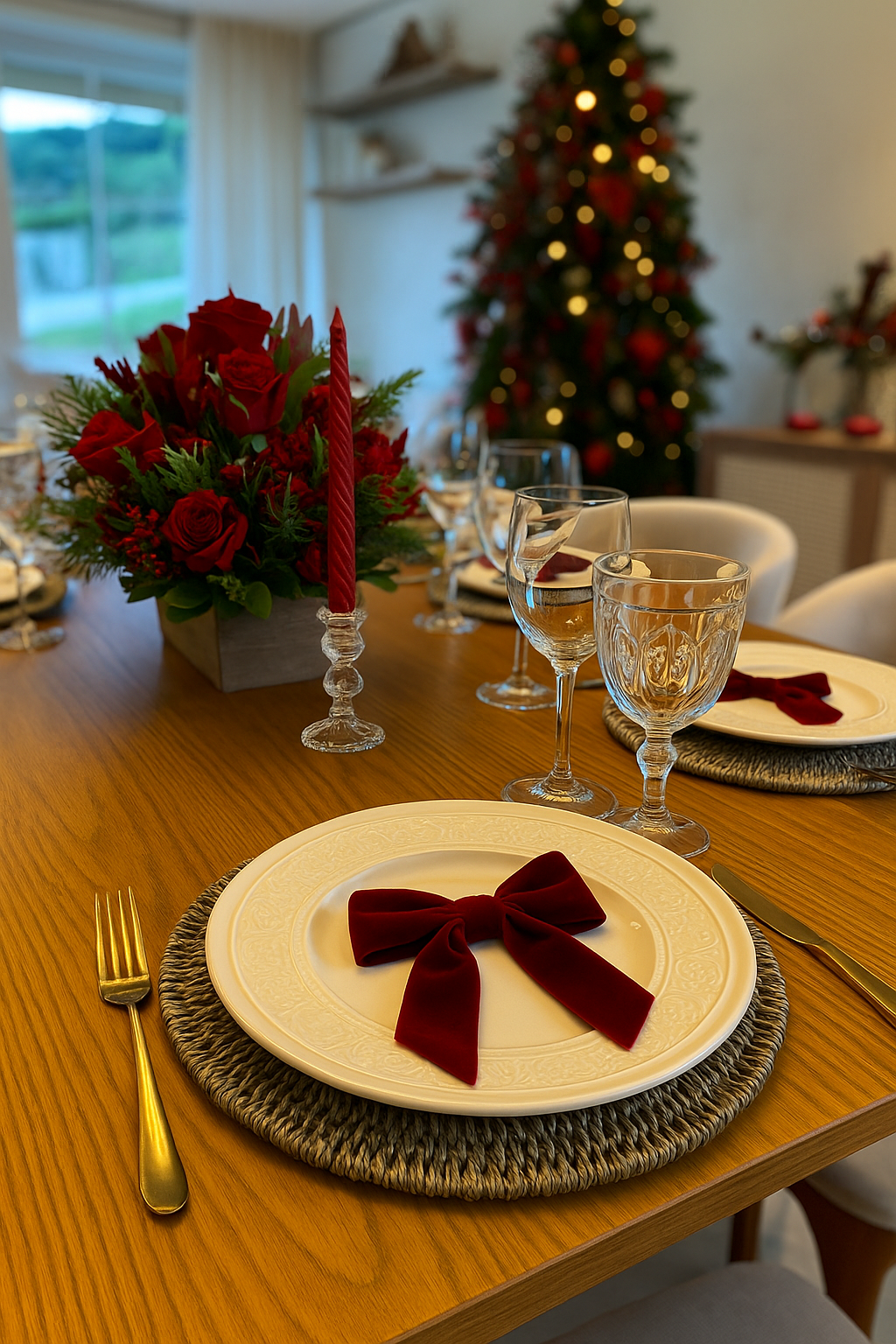 Mesa de jantar festiva posta 