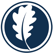 White oak leaf icon inside a dark blue circle with a white border