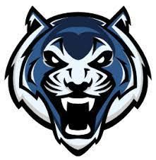 Stylized roaring tiger head logo in blue, white, and black