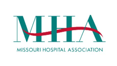 Missouri Hospital Association logo in teal and red with stylized MHA letters